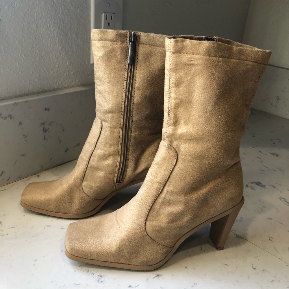 Nude Faux Suede Square Toe Booties